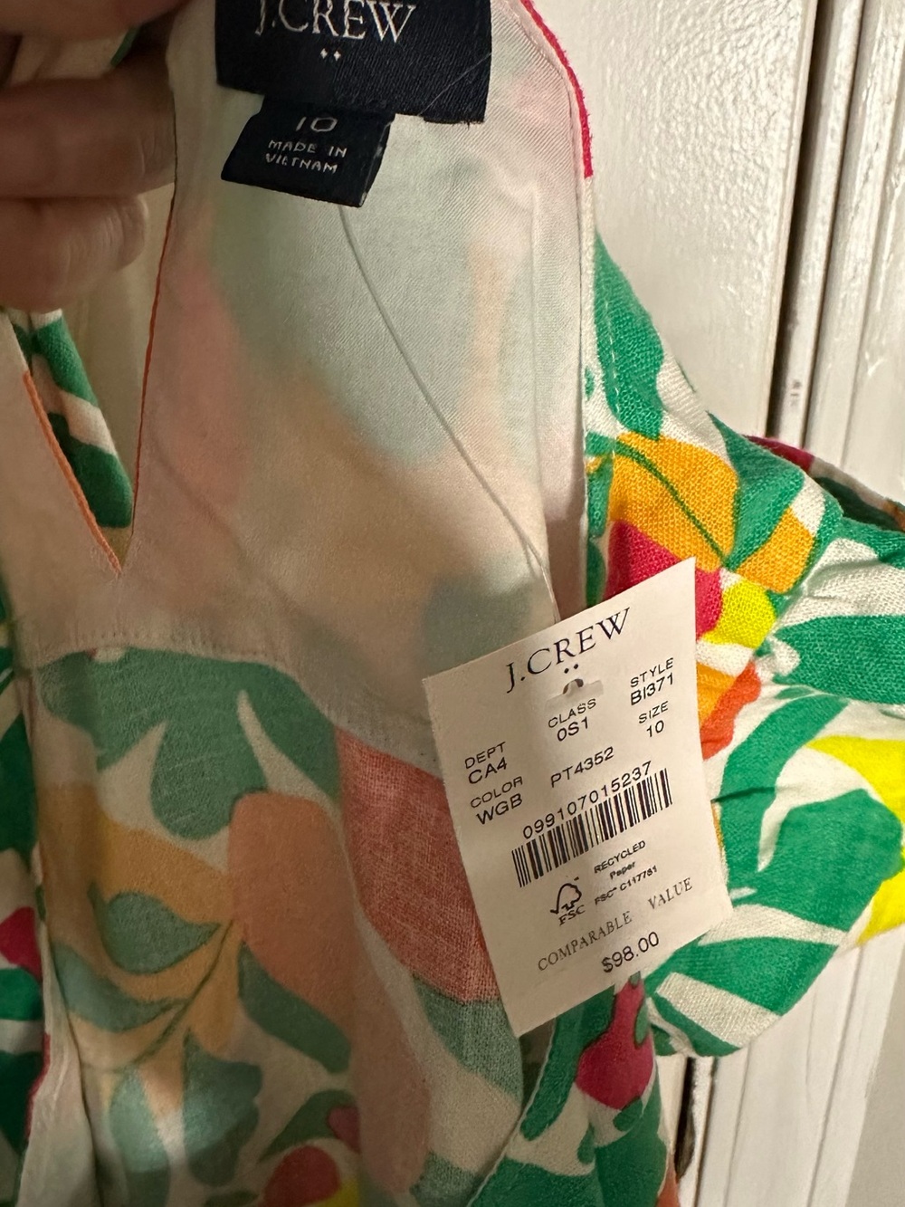 J.Crew Sleeveless Fruit-Print Sundress in Green, Yellow & Pink - Picture 2 of 8